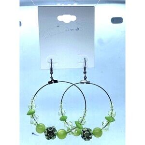 Green Beaded Hoop Earrings by Rikki's